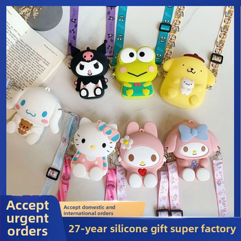 Silikoonist mündikott, kohandatud PVC-koomiksist laste õlakott, kõrvaklappide kott, armas ripatsiga tõmblukuga silikoonkoti kohandamine