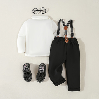 Παιδικά ρούχα για παιδιά σε διασυνοριακό επίπεδο, άνοιξη και φθινόπωρο, κοστούμι γενεθλίων για μωρά, παιδικό πουκάμισο με μακριά μανίκια, τιράντες, σετ δύο τεμαχίων