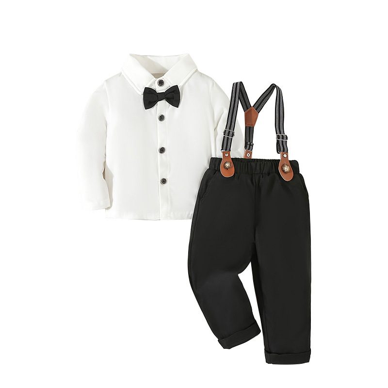 Παιδικά ρούχα για παιδιά σε διασυνοριακό επίπεδο, άνοιξη και φθινόπωρο, κοστούμι γενεθλίων για μωρά, παιδικό πουκάμισο με μακριά μανίκια, τιράντες, σετ δύο τεμαχίων