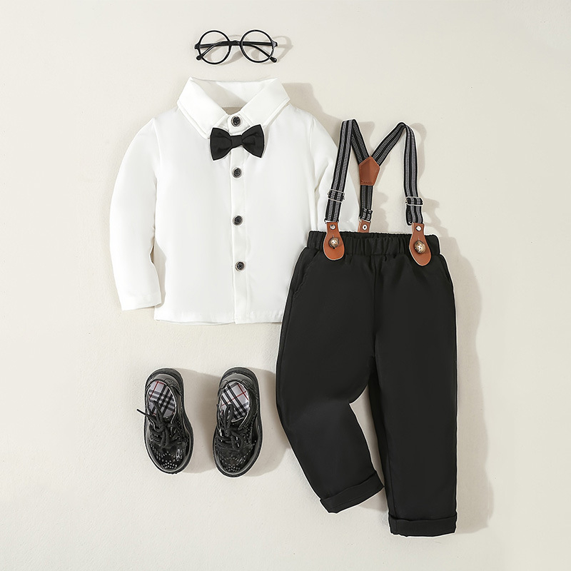 Παιδικά ρούχα για παιδιά σε διασυνοριακό επίπεδο, άνοιξη και φθινόπωρο, κοστούμι γενεθλίων για μωρά, παιδικό πουκάμισο με μακριά μανίκια, τιράντες, σετ δύο τεμαχίων