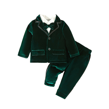 Väliskaubanduse hulgimüük Euroopa ja Ameerika poiste ülikonnad, sügis-talvine kuldne sametist laste härrasmehe Briti stiilis kolmeosaline komplekt