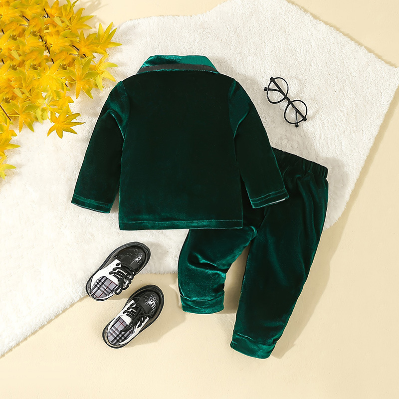 Väliskaubanduse hulgimüük Euroopa ja Ameerika poiste ülikonnad, sügis-talvine kuldne sametist laste härrasmehe Briti stiilis kolmeosaline komplekt