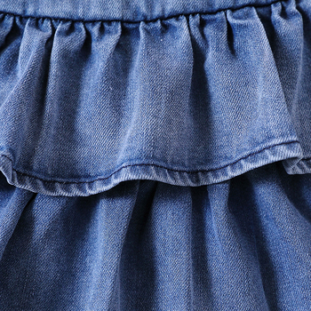 Pirmojo vaiko mergaitės džinsinis sijonas 2024 m. vasarai, naujas korėjietiškas mergaitės suknelės su mažomis muselėmis ir torto formos sijonu, miela.