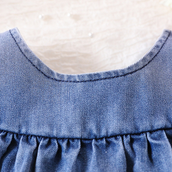 Pirmojo vaiko mergaitės džinsinis sijonas 2024 m. vasarai, naujas korėjietiškas mergaitės suknelės su mažomis muselėmis ir torto formos sijonu, miela.