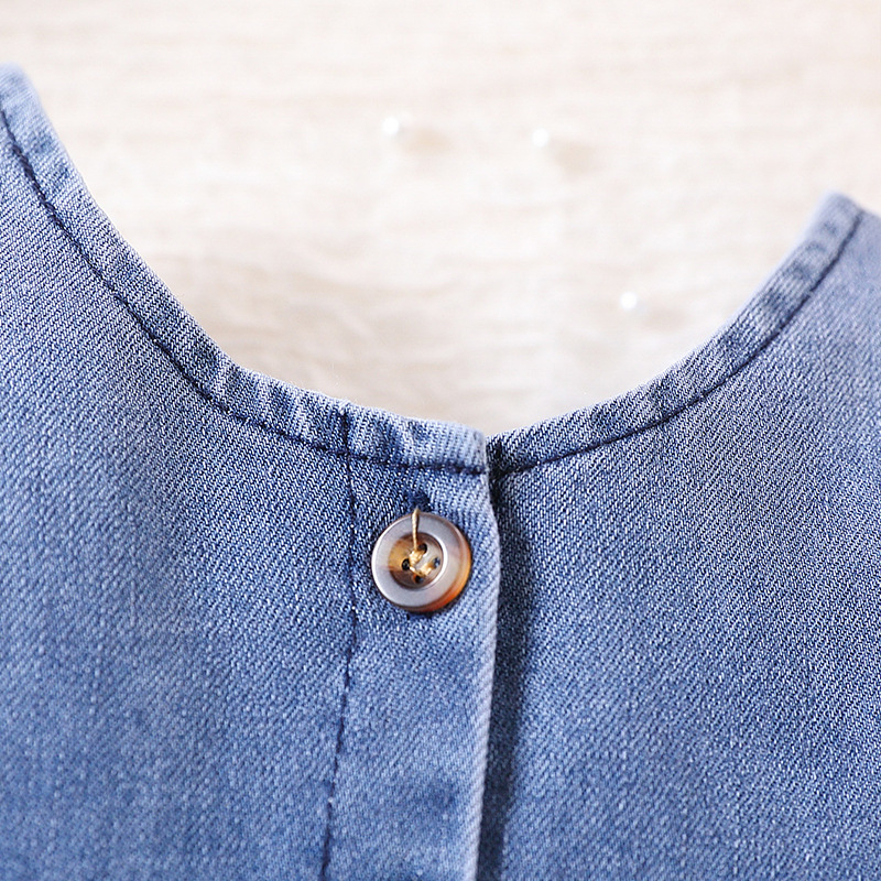 Pirmojo vaiko mergaitės džinsinis sijonas 2024 m. vasarai, naujas korėjietiškas mergaitės suknelės su mažomis muselėmis ir torto formos sijonu, miela.