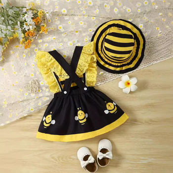 Φόρεμα με μοτίβο μέλισσας για μωρά, καλοκαιρινό φόρεμα με τιράντες και διασυνοριακό σχέδιο για κορίτσια, χαριτωμένο παιδικό φόρεμα πριγκίπισσας