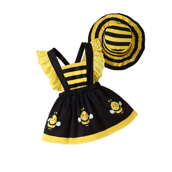Φόρεμα με μοτίβο μέλισσας για μωρά, καλοκαιρινό φόρεμα με τιράντες και διασυνοριακό σχέδιο για κορίτσια, χαριτωμένο παιδικό φόρεμα πριγκίπισσας