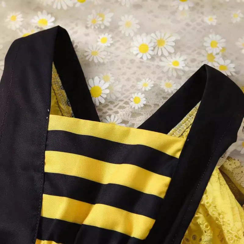 Φόρεμα με μοτίβο μέλισσας για μωρά, καλοκαιρινό φόρεμα με τιράντες και διασυνοριακό σχέδιο για κορίτσια, χαριτωμένο παιδικό φόρεμα πριγκίπισσας