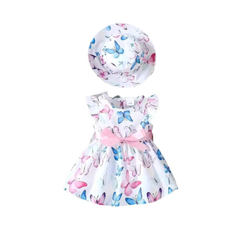 Tarptautinė INS kūdikio mergaitės vasarinė daugiaspalvė drugelių spausdinimo kaspino miela suknelė skrybėlė
