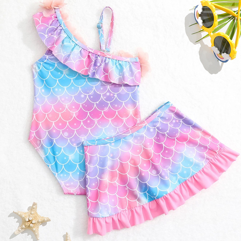 2025. aasta uued tüdrukute kaheosalised merineitsi seelikud, suured lapsed, piiriülesed volangidega väliskaubanduse ujumisriided, hulgimüük