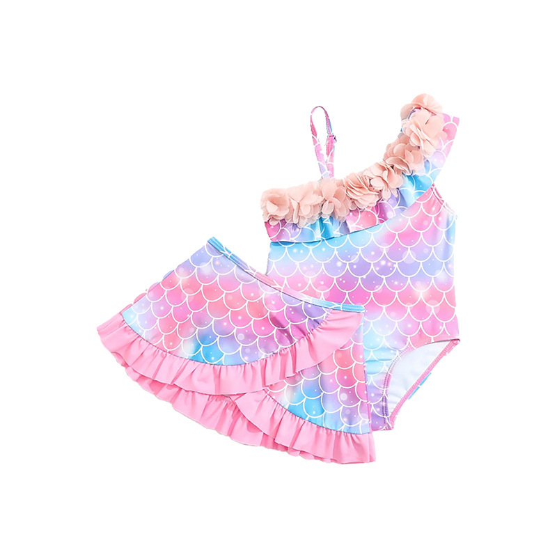 2025. aasta uued tüdrukute kaheosalised merineitsi seelikud, suured lapsed, piiriülesed volangidega väliskaubanduse ujumisriided, hulgimüük