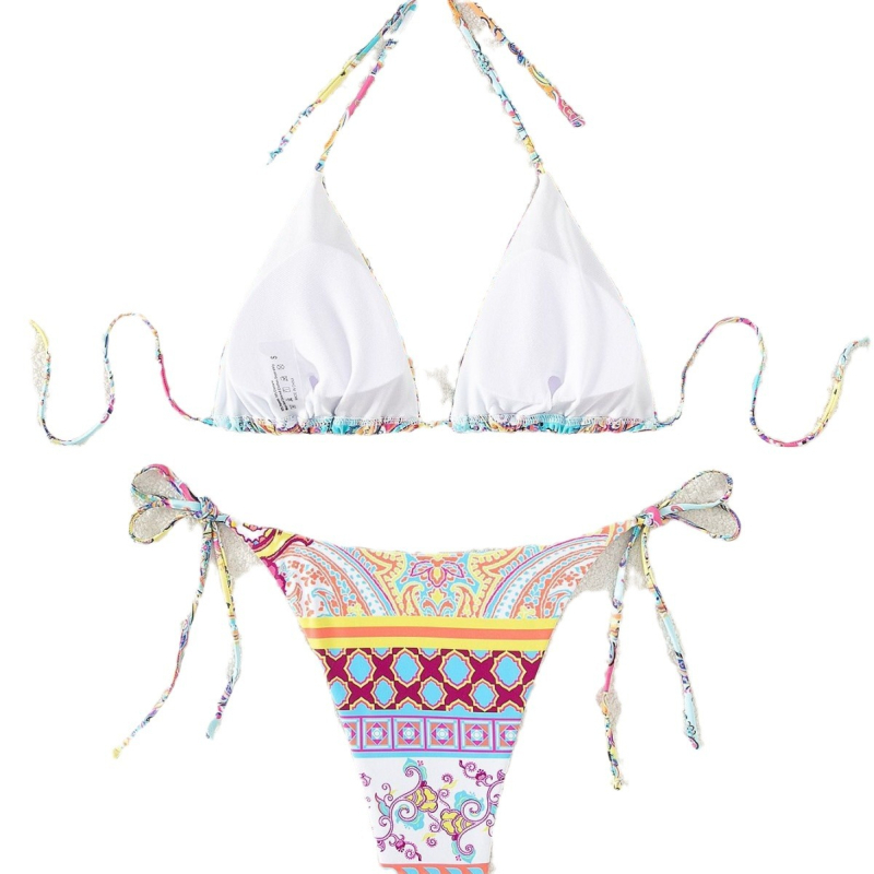 2024 m. naujas trijų taškų padalintas maudymosi kostiumėlis, seksualiai margintas, europietiškas ir amerikietiškas, tarptautinis „AliExpress“ maudymosi kostiumėlis be nugaros.