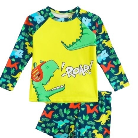 2024. aasta laste poiste koomiksimustriga dinosauruse-stiilis ujumistrikoo