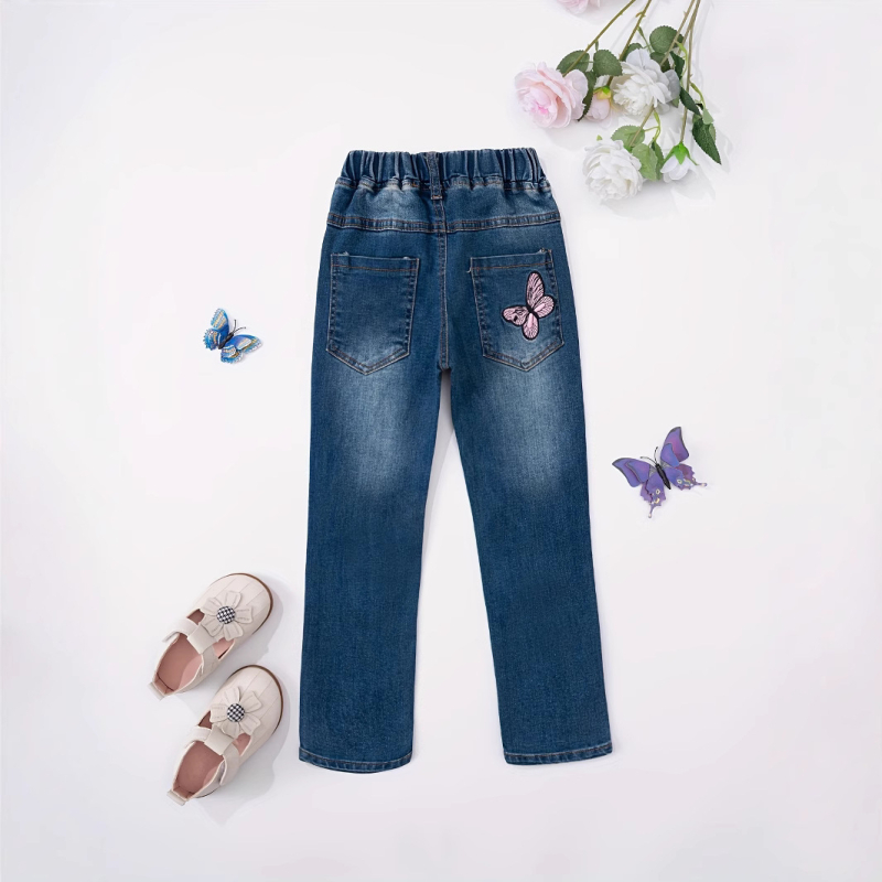 Naujos siuvinėtos kaspino stiliaus tiesios džinsinės kelnės