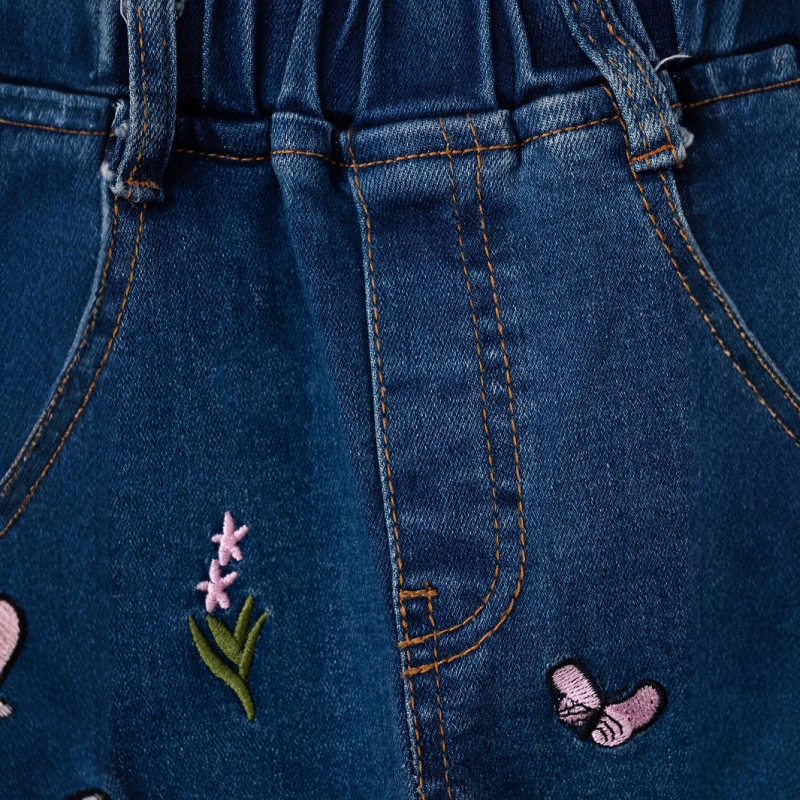 Naujos siuvinėtos kaspino stiliaus tiesios džinsinės kelnės