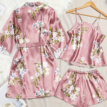 Ifjúsági határokon átnyúló selyem pizsama női hálóing rövidnadrág hálóing háromrészes nyári kényelmes felsőruházat otthoni ruházat