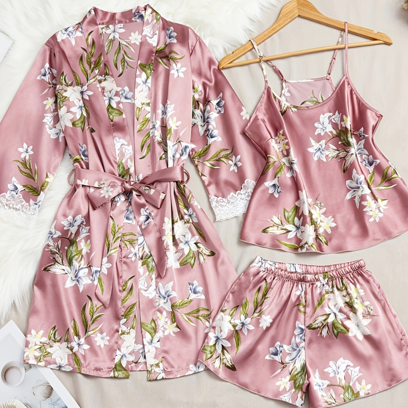 Ifjúsági határokon átnyúló selyem pizsama női hálóing rövidnadrág hálóing háromrészes nyári kényelmes felsőruházat otthoni ruházat