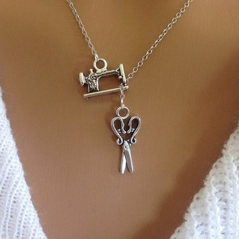 Euroopa ja Ameerika väliskaubanduse isikupärastatud ehted õmblusmasina kääridega ripats moekombinatsioon õdede kaelakee rangluu kett hulgimüük