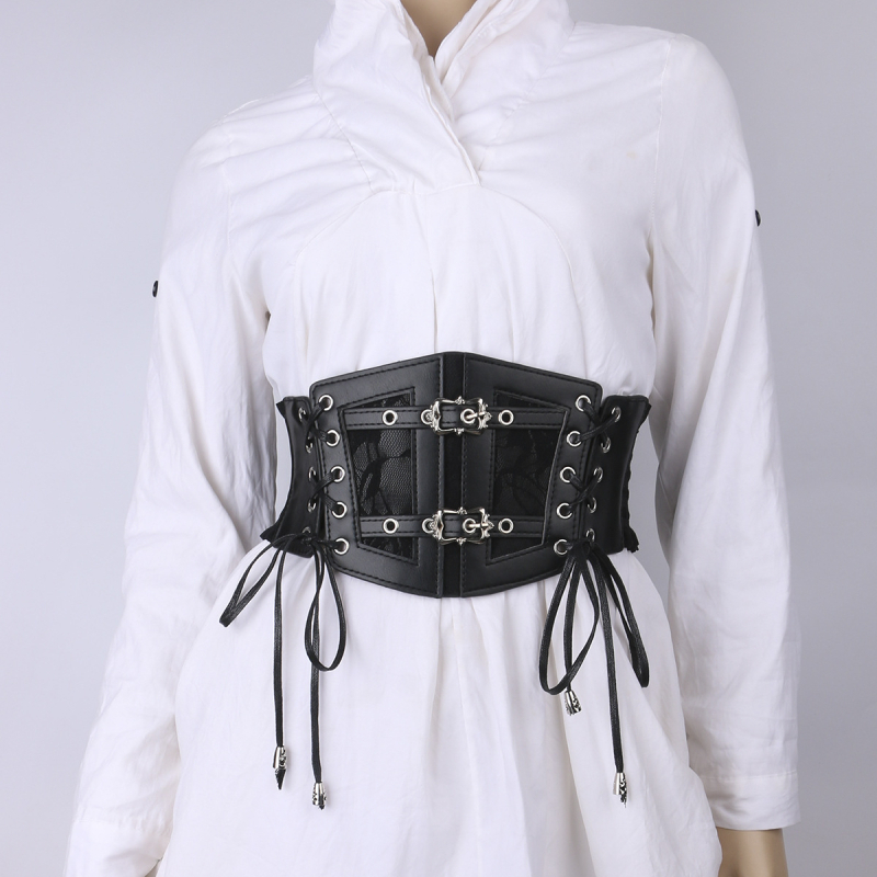 Brâu din piele cu dantelă transfrontalieră pentru femei, pentru a decora, curea elastică exterioară la modă, de dimensiuni mari, curea lată, retro europeană și americană