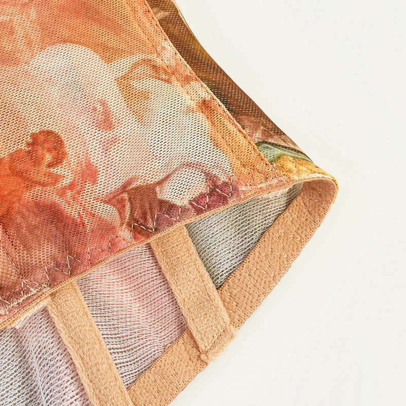 Top imprimat cu inel tridimensional din oțel, croială slim, curea mică, în stil european și american