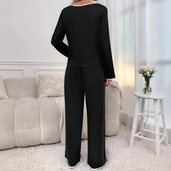 Európai és amerikai Amazon új, kis V-nyakú, hétköznapi, hosszú ujjú nadrág, otthoni ruházat, pizsama, kétrészes szett külső viselethez