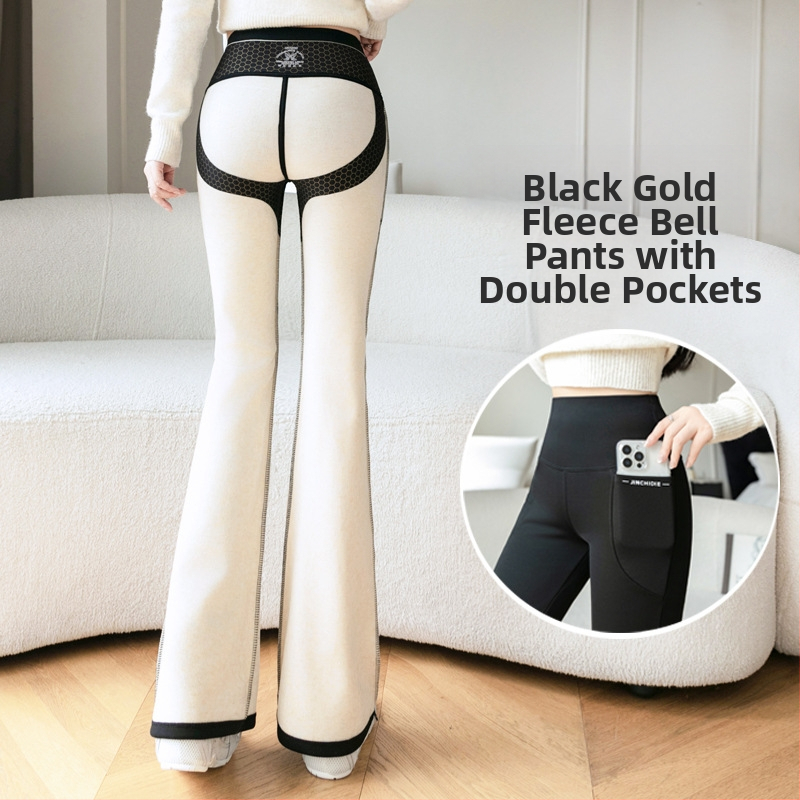 Дамски връхни панталони с двоен джоб и рог, подплатени с полар, с висока талия, за есен и зима, за пълнички момичета с висока талия