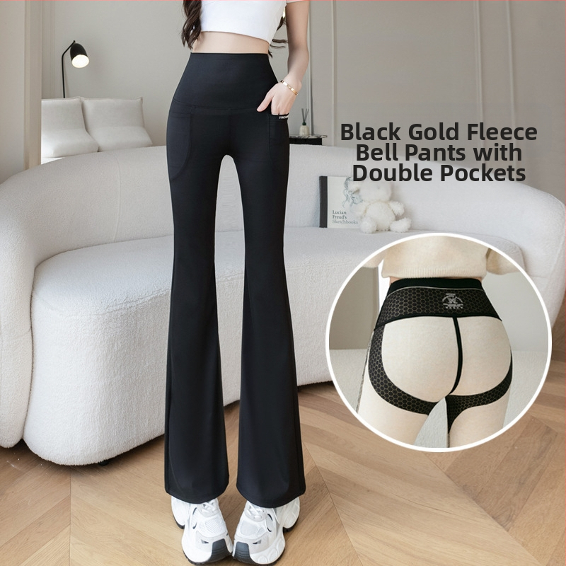 Дамски връхни панталони с двоен джоб и рог, подплатени с полар, с висока талия, за есен и зима, за пълнички момичета с висока талия