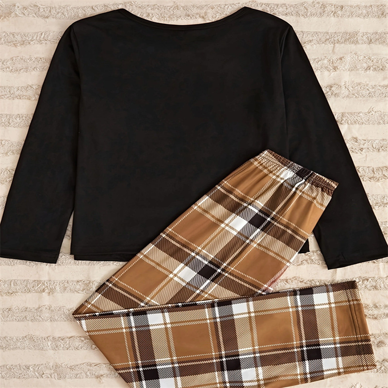 Pārrobežu sprādzieni Grieķu Tk Amazon Sākums Apģērbs Pidžamas Sieviešu uzvalks Lāču apdrukas melnas garās piedurknes bikses