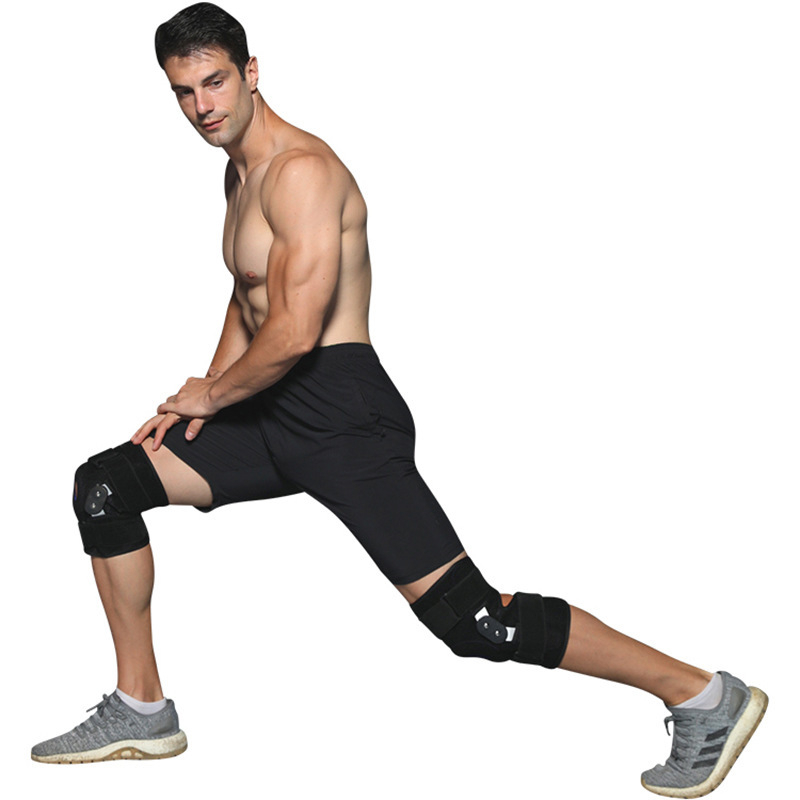 Športový oceľový plechový popruh, skladacia podpora, vystužená patela, protišmykový držiak z hliníkovej zliatiny, ochrana proti tlaku, chránič kolien