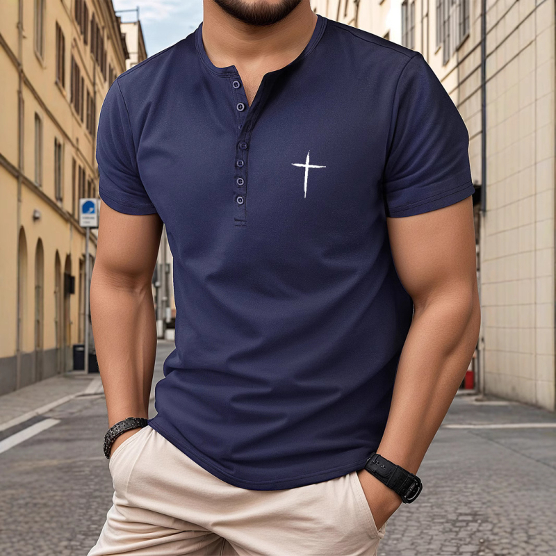 Americké tričko Henley s krátkym rukávom, športové tričko, ležérne módne tričko, polo tričko, textúra, ležérne a všestranné