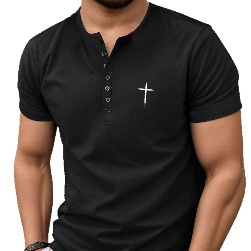 Americké tričko Henley s krátkym rukávom, športové tričko, ležérne módne tričko, polo tričko, textúra, ležérne a všestranné