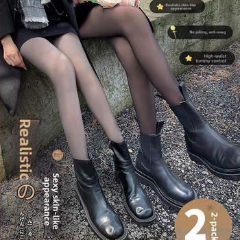 Dvojdielne čierne priehľadné legíny s flísovou podšívkou, dámske jesenné a zimné vrchné oblečenie, falošné priehľadné pančuchy, vrchné oblečenie s ľahkými nohavicami