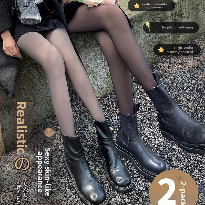 Dvojdielne čierne priehľadné legíny s flísovou podšívkou, dámske jesenné a zimné vrchné oblečenie, falošné priehľadné pančuchy, vrchné oblečenie s ľahkými nohavicami