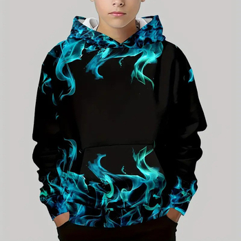 Plameni novi gradijentni printani dječji pulover dugih rukava s kapuljačom, jesen/zima 2024., novi, prekogranični, RB05