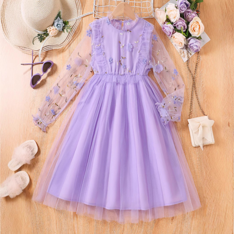 Tüdrukute suvekleit, suvine uus laste armas lilleline lääne stiilis pikk kleit, suurtele lastele mõeldud prantsuse printsessikleit, trendikas