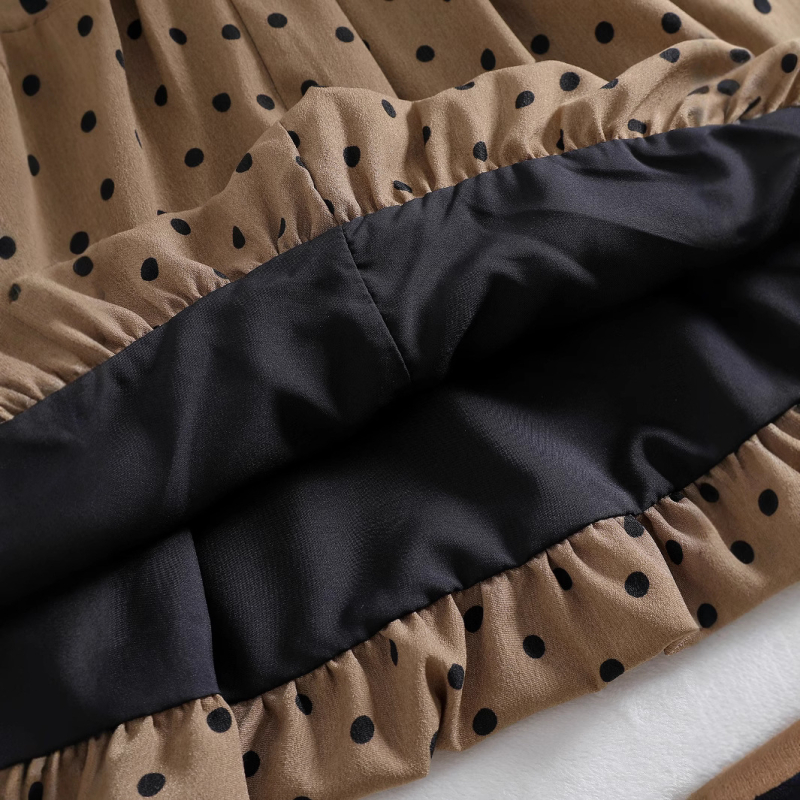 Tüdrukute kevad- ja suvekleit „Stiilne ja moodne ümara kaelusega täpiline” varrukateta kohvimustriga kleit