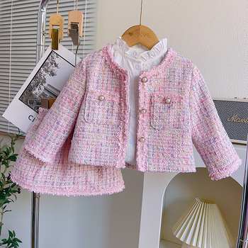 Dievčenský módny kostým v štýle Chanel, jarný nový príchod, západný štýl, módna bunda a sukňa, dvojdielna súprava ACA027