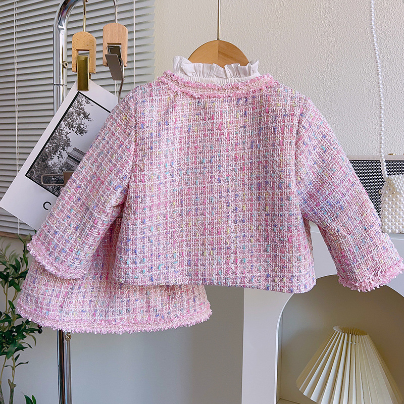 Dievčenský módny kostým v štýle Chanel, jarný nový príchod, západný štýl, módna bunda a sukňa, dvojdielna súprava ACA027