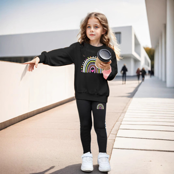 Διασυνοριακό Εξωτερικό Εμπόριο INS Κορίτσια 2 τεμάχια, Μοντέρνο, Casual, Φούτερ και Κολάν με Κινούμενα Σχέδια και Ουράνιο Τόξο