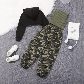 Διασυνοριακό Εξωτερικό Εμπόριο INS Μερικό Κοντό Παντελόνι Wei Yi με Κουκούλα, Μάλλινο Ριμπ Πλάτη & Καμουφλάζ Πλήρης Στάμπα, Σετ 3 τεμαχίων