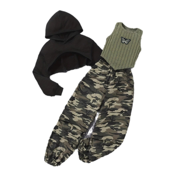 Διασυνοριακό Εξωτερικό Εμπόριο INS Μερικό Κοντό Παντελόνι Wei Yi με Κουκούλα, Μάλλινο Ριμπ Πλάτη & Καμουφλάζ Πλήρης Στάμπα, Σετ 3 τεμαχίων