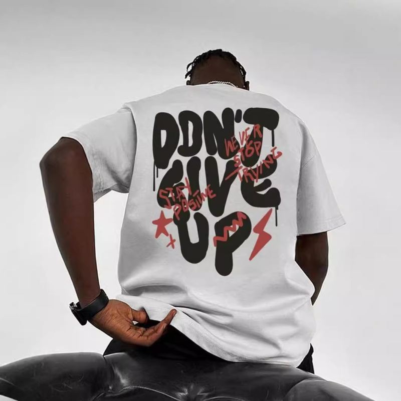 Cezhraničné priame dodávky American Street Tide Graffiti na chrbte s veľkými písmenami, ťažké 230g hip hopové profilové pánske tričko