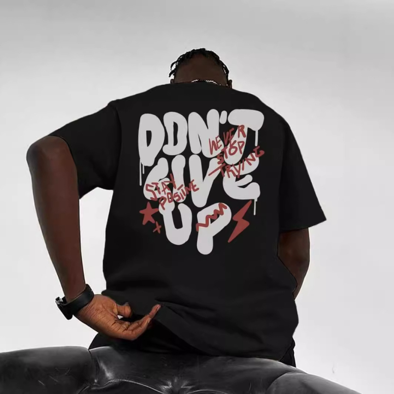 Cezhraničné priame dodávky American Street Tide Graffiti na chrbte s veľkými písmenami, ťažké 230g hip hopové profilové pánske tričko