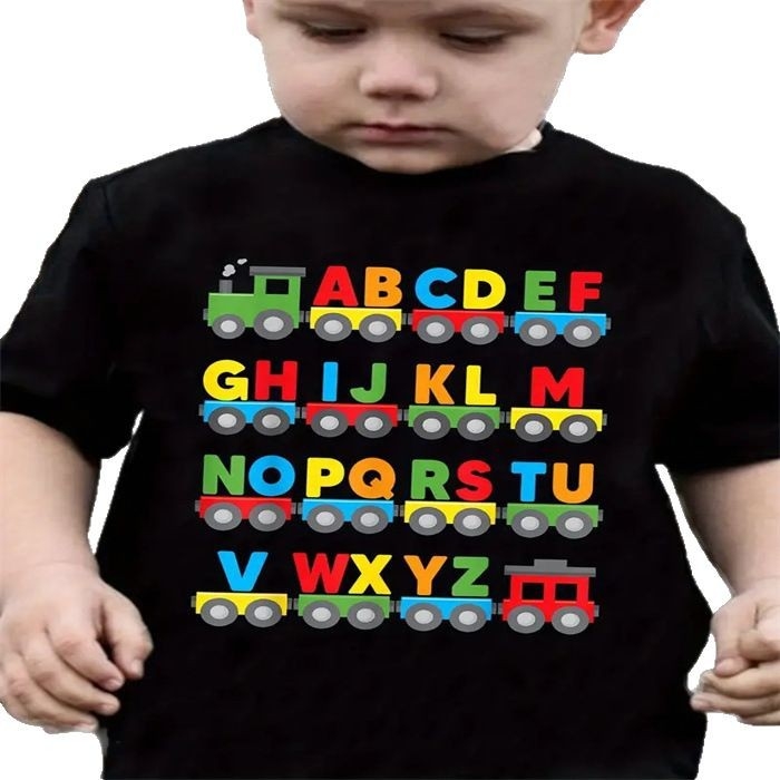 Трансгранично европейско и американско мъжко и дамско детско облекло от чист памук, лятна тениска с къс ръкав и кръгло деколте, щампована удобна тениска с къс топ и щампован детски дрехи