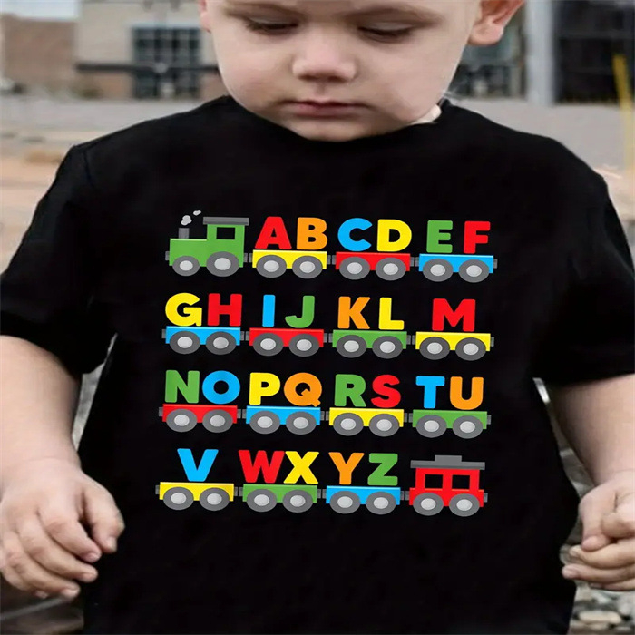 Трансгранично европейско и американско мъжко и дамско детско облекло от чист памук, лятна тениска с къс ръкав и кръгло деколте, щампована удобна тениска с къс топ и щампован детски дрехи