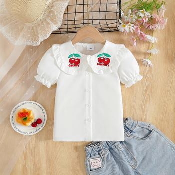 Piiriülene otsemüük, uued tüdrukute suvised lühikeste varrukatega kardiganid, koomiksiga, puuvilja-kirsi mustriga jakk hulgimüügist