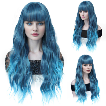 Външнотърговски горещо продавани европейски и американски големи вълни дълга къдрава коса тъмносин градиентен темперамент трансгранични европейски и американски перуки женски перуки