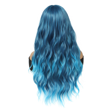 Външнотърговски горещо продавани европейски и американски големи вълни дълга къдрава коса тъмносин градиентен темперамент трансгранични европейски и американски перуки женски перуки