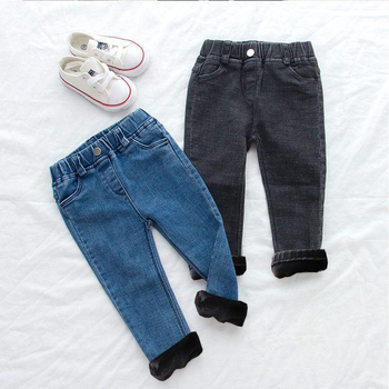 Naiste sügis- ja talveriided, laste teksad, beebide lääne stiilis riided, laste erilised trendikad Korea stiilis riided, fliisvoodriga, paksendatud, kitsad ja elastsed püksid