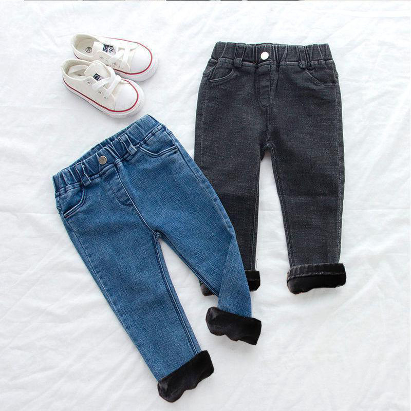 Naiste sügis- ja talveriided, laste teksad, beebide lääne stiilis riided, laste erilised trendikad Korea stiilis riided, fliisvoodriga, paksendatud, kitsad ja elastsed püksid